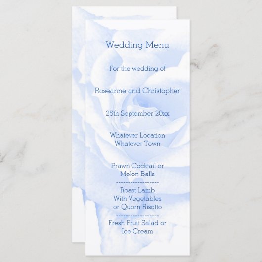 Menu Rose Design Mariage couleur bleu (Devant / Derrière)