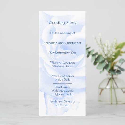 Menu Rose Design Mariage couleur bleu (Debout devant)