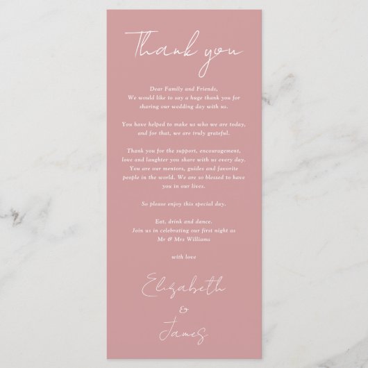 Menu Rose Dusty minimaliste Merci Mariage Place Card (Devant)