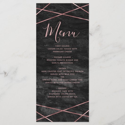 Menu Rose en marbre noir Ligne or Mariage géométrique M (Devant)