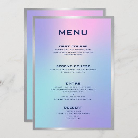 Menu Rose et bleu foncé, accent argent (Devant / Derrière)