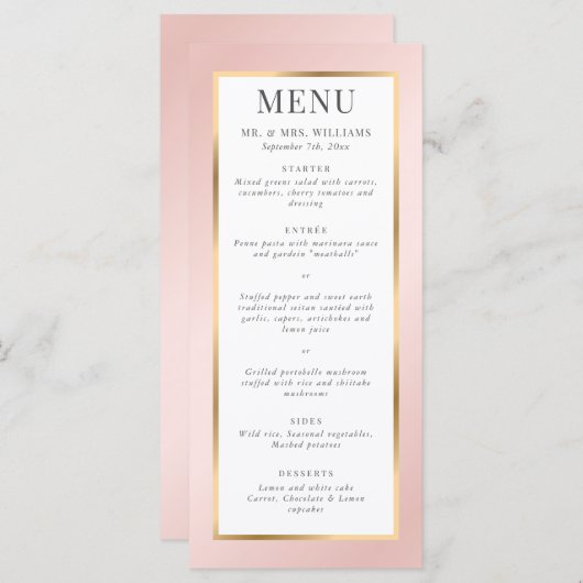 Menu Rose et or élégant Mariage moderne (Devant / Derrière)