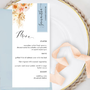 Menu Rose et pêche personnalisé avec le nom de l'invité
