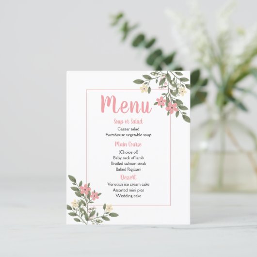 Menu Rose Fleurs de mariage Fête Botanique (Debout devant)