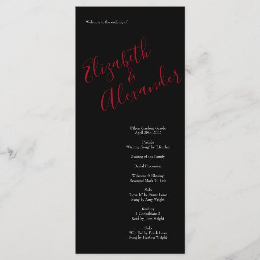 Menu Rose Floral Black et Red Peony Mariage (Devant)