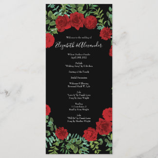 Menu Rose Floral Black et Red Peony Mariage