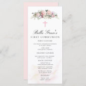 Menu rose Floral First Communion (Devant / Derrière)