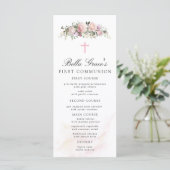 Menu rose Floral First Communion (Debout devant)