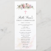Menu rose Floral First Communion (Devant)