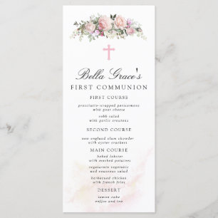 Menu rose Floral First Communion