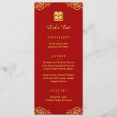Menu Rose floral or rouge réception de mariage chinois (Devant)