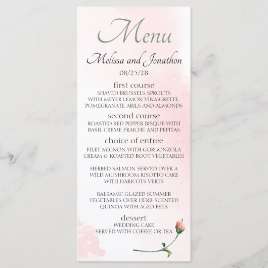 Menu Rose Florale Élégante Mariage Rose Rose Clair (Devant)