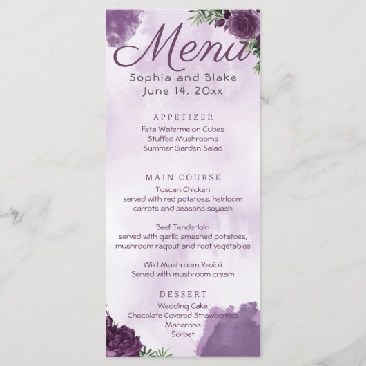 Menu Rose foncé violet Floral gothique Mariage (Devant)