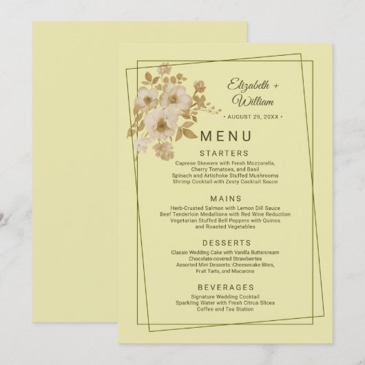 Menu Rose Frame – Celestial Yellow Wedding (Devant / Derrière)