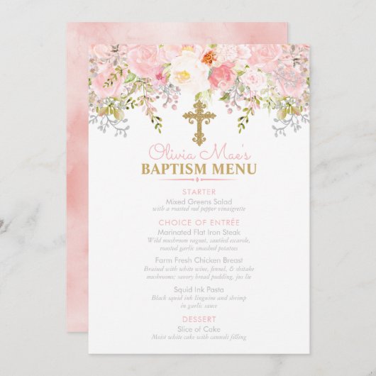 Menu Rose Garden Girl Baptism Custom 5x7 Event (Devant / Derrière)