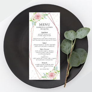 Menu Rose géométrique chic Gold Foil Mariage floral