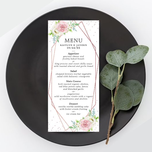 Menu Rose géométrique chic Gold Foil Mariage floral