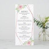Menu Rose géométrique chic Gold Foil Mariage floral (Debout devant)