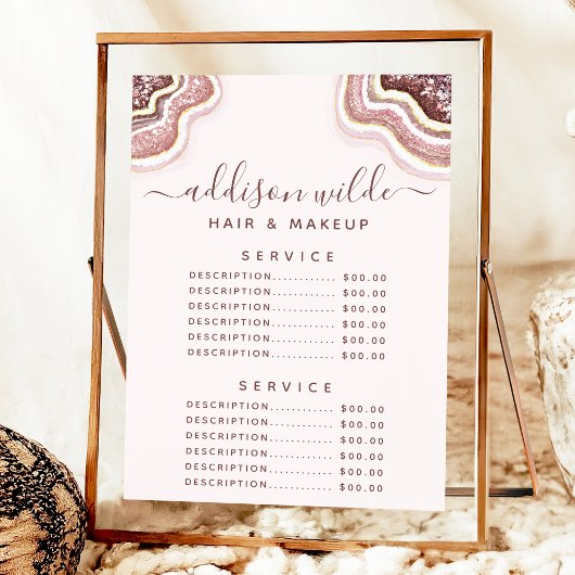 Menu Rose Gold Blush Parties scintillant Agate Service 