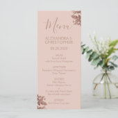 Menu rose Gold Blush Rose Floral Élégant Mariage (Debout devant)
