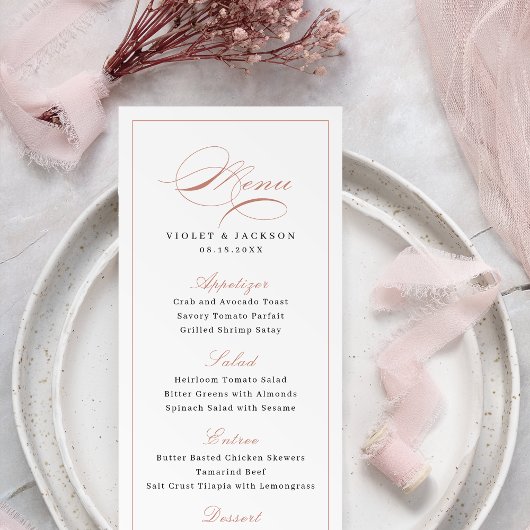 Menu Rose Gold Classic Élégance Script Mariage simple
