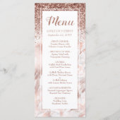 Menu Rose Gold Faux Paillettes Mariage Script (Devant)