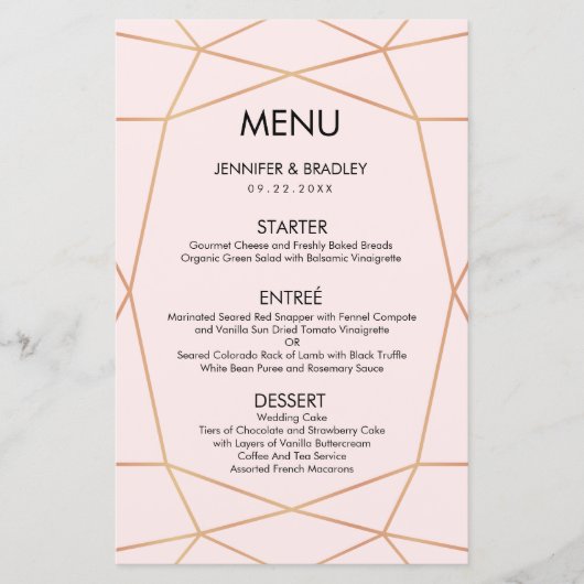 Menu Rose Gold Géométrique | Couleur personnalisée (Devant)