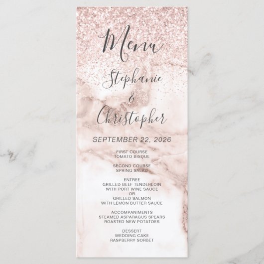 Menu Rose  Gold Marble Parties scintillant Mariage élég (Devant)