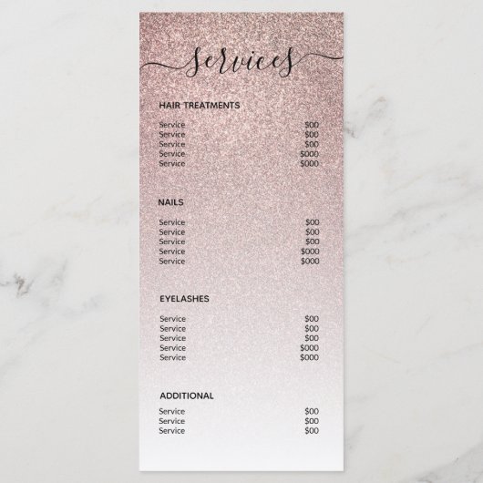Menu Rose Gold Parties scintillant Hair Salon de maquil (Dos)