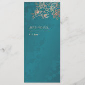 Menu Rose Gold Teal Floral Line Art Wedding (Dos)