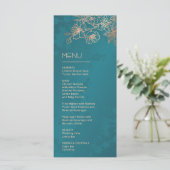 Menu Rose Gold Teal Floral Line Art Wedding (Debout devant)