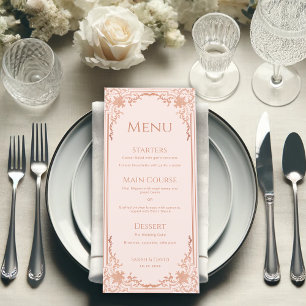 Menu Rose Gold Vintage Élégant Mariage Victorien Rose P