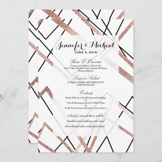 Menu Rose Gold White Linear Triangle Motif Abstrait (Devant / Derrière)