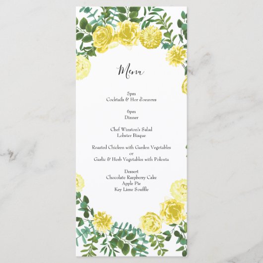 Menu Rose jaune clair Vintage Mariage de printemps (Devant)