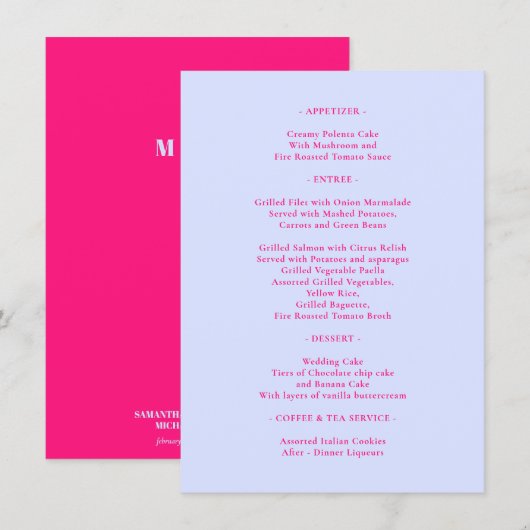 Menu Rose Lilas Mariage Formel Simple (Devant / Derrière)