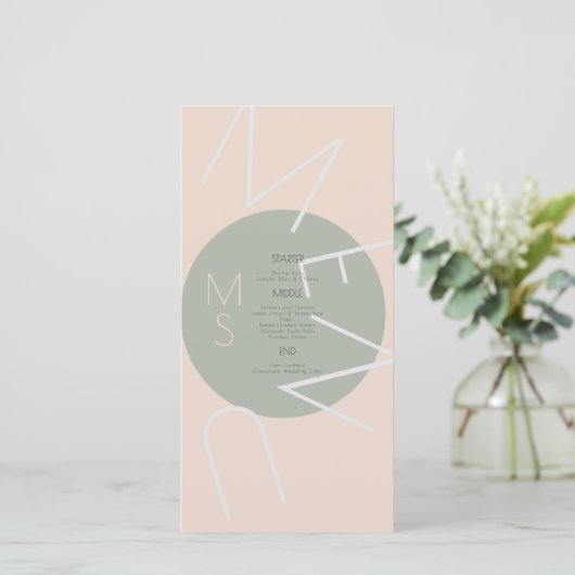 Menu rose Mariage circulaire cardiaque monogramme (Debout devant)