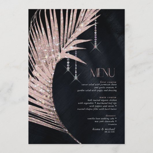 Menu Rose Mariage or/marine Joyau Palm Leaf ID830 (Devant)