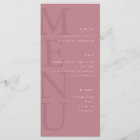 Menu Rose moderne Dusty Mariage minimaliste (Devant)