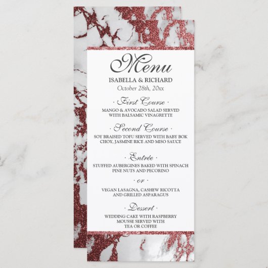 Menu Rose moderne élégante  or marbre Mariage (Devant / Derrière)