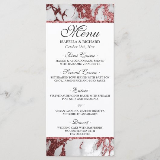 Menu Rose moderne élégante  or marbre Mariage (Devant)