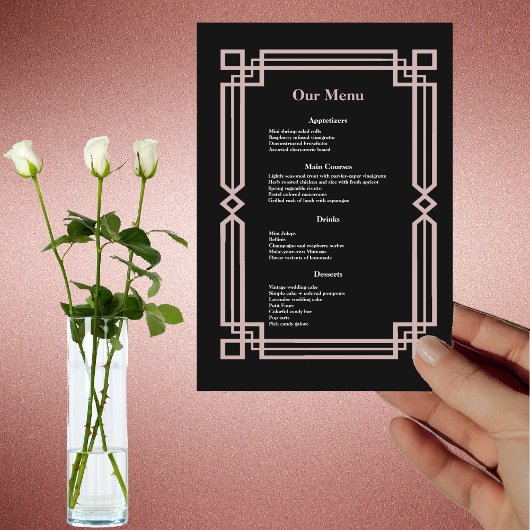 Menu Rose moderne Gold Frontière Marine Black Mariage D