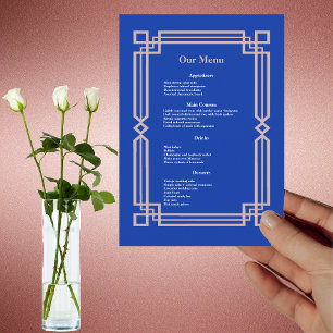 Menu Rose moderne Gold Frontière Marine Blue Mariage Dî