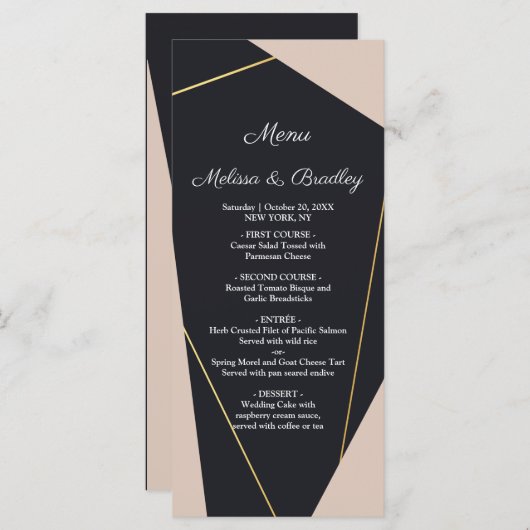 Menu rose noir et or géométrique (Devant / Derrière)