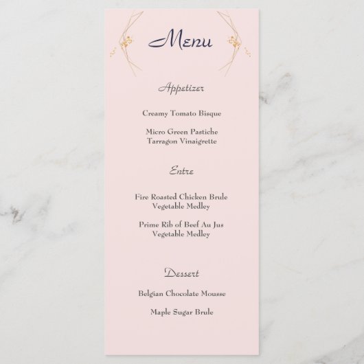Menu Rose, or et marine, Mariage (Dos)