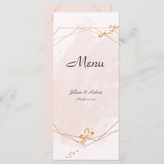 Menu Rose, or et marine, Mariage (Devant / Derrière)