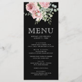 Menu Rose Pâle Floral Eucalyptus Mariage Noir (Devant)