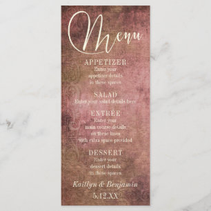 Menu Rose Pâle Rustique & Toile de Jute Mariage Vintage