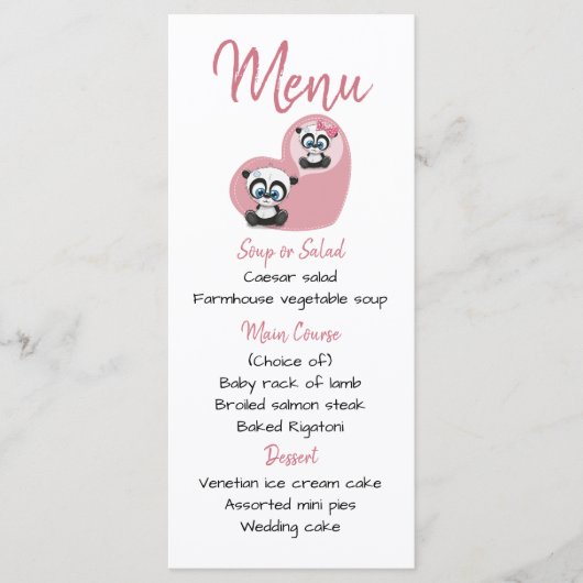 Menu Rose Panda Teddy Bear Coeur Soirée de mariage (Devant)