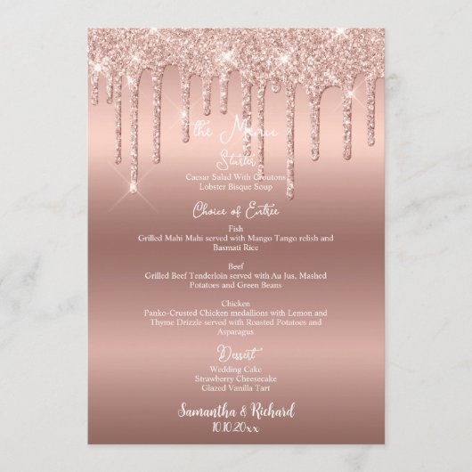 Menu Rose Parties scintillant or métal brillant 5x7" me (Devant)