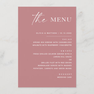 Menu Rose Pink Minimaliste Mariage Élégant Printemps